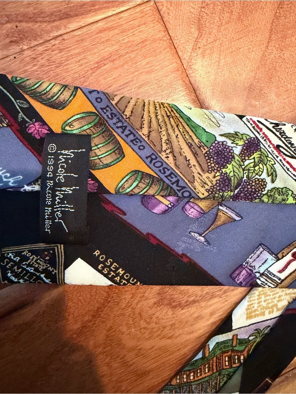 Nicole Miller Vintage 100% Silk Wine/Vineyard Graphic Printed Tie